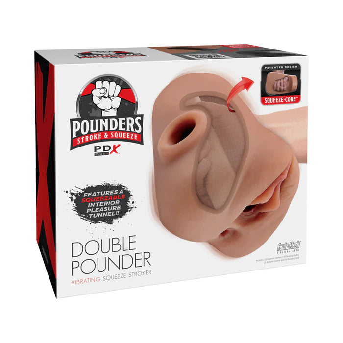 PDX Plus Double Pounder Vibrating Squeeze Stroker - Pussy & Ass