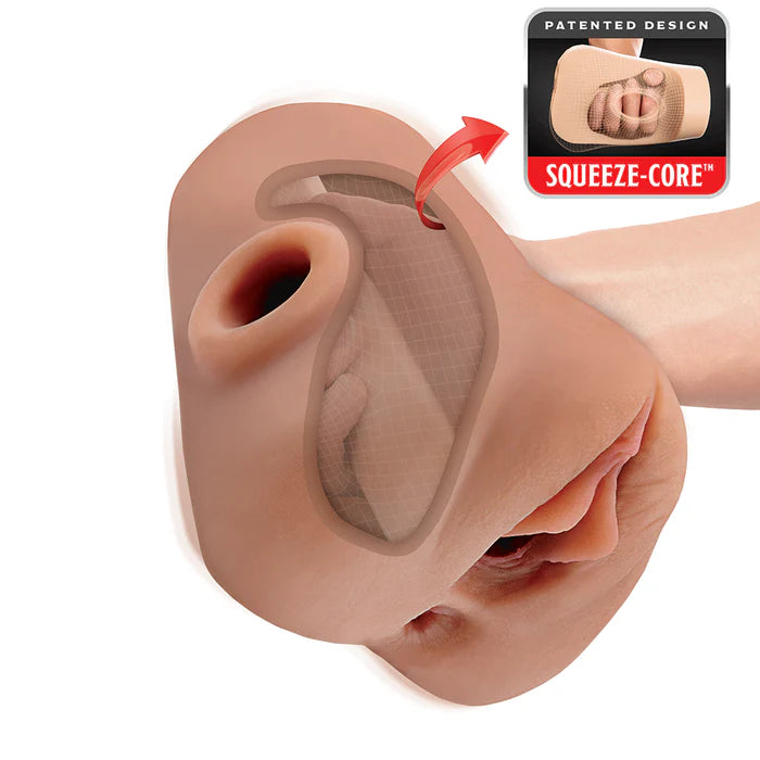PDX Plus Double Pounder Vibrating Squeeze Stroker - Pussy & Ass