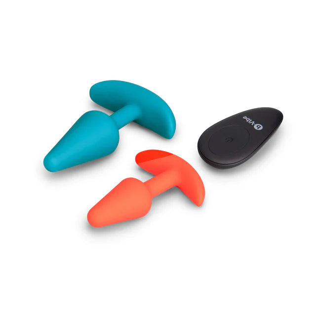 B-Vibe Butties Anal Training Set with Remote – 2-Piece Silicone Plug Bundle (Vibrating + Beginner)