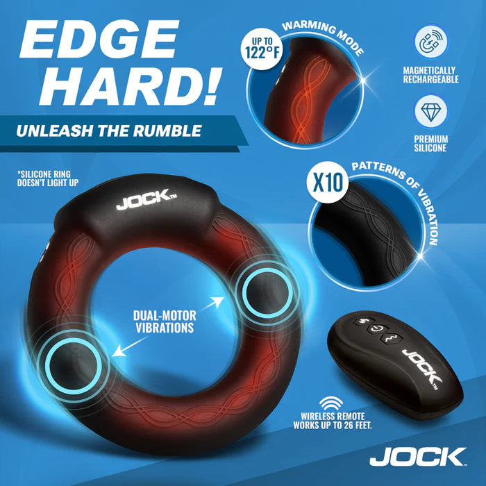 Jock Rumbler Vibrating & Warming Rechargeable Silicone C-Ring 1.8in with Remote