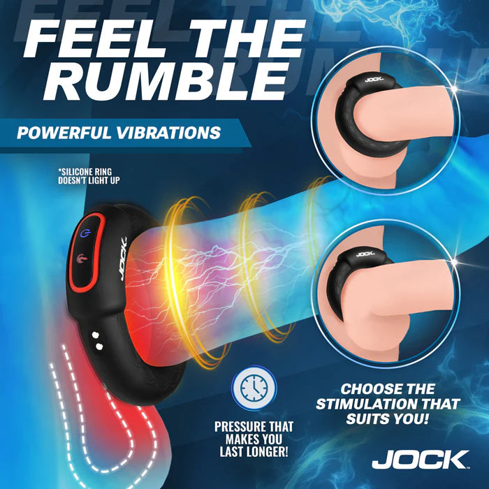 Jock Rumbler Vibrating & Warming Rechargeable Silicone C-Ring 1.8in with Remote