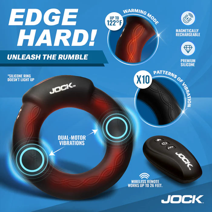 Jock Rumbler Vibrating & Warming Rechargeable Silicone C-Ring 2in with Remote