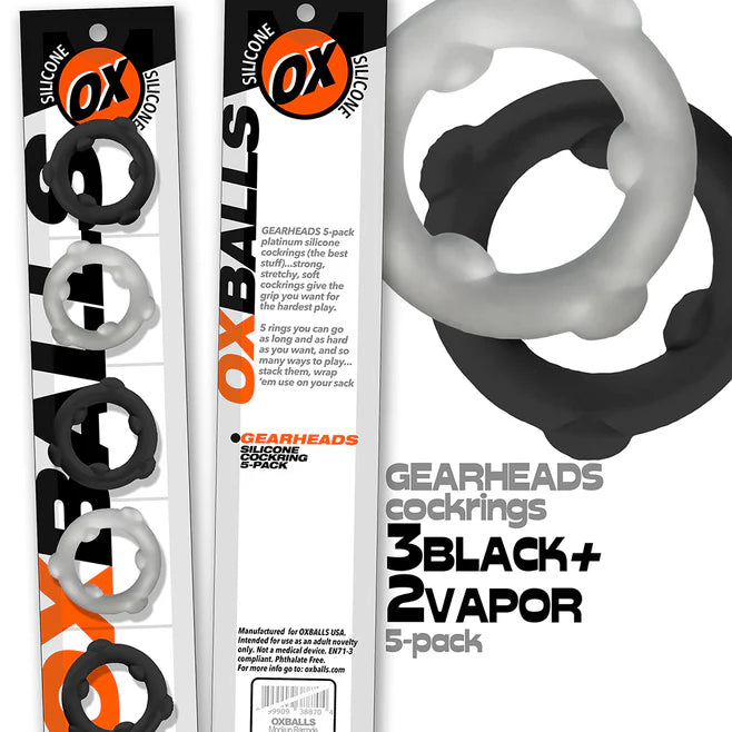 Oxballs Gearheads 5-Pack Spinner Rings – Liquid Silicone Cockring Set