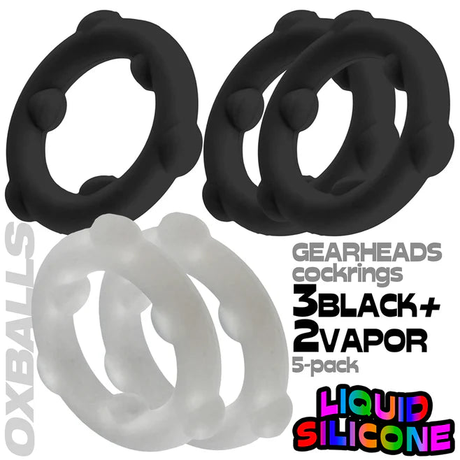 Oxballs Gearheads 5-Pack Spinner Rings – Liquid Silicone Cockring Set