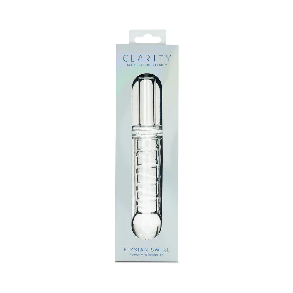 Clarity Elysian Swirl – Handblown Spiral Glass Dildo for Temperature Play