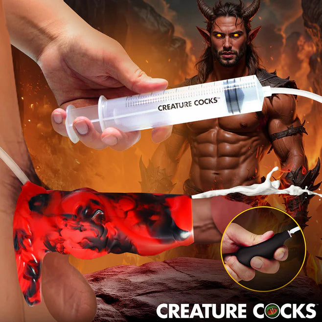 Creature Cocks Hell Hound Squirting Silicone Penis Enhancer – Fantasy Textured Sleeve with C-Ring