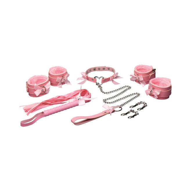 Master Series Kawaii Bondage Set Vegan Leather with Collar, Cuffs & Flogger