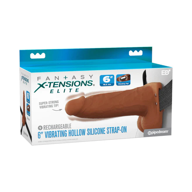 Fantasy X-Tensions Elite Vibrating Rechargeable Silicone Hollow Strap-On 6”