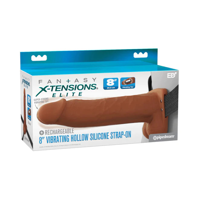 Fantasy X-Tensions Elite Vibrating Rechargeable Silicone Hollow Strap-On 8”