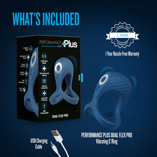 Performance Plus Dual Flex Pro Vibrating Cock Ring & Ball Strap – Rechargeable Silicone