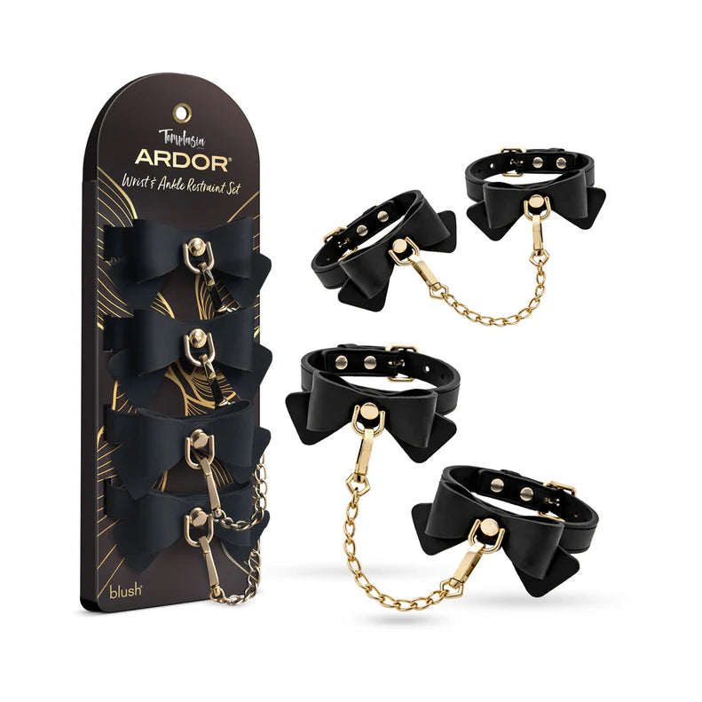 Temptasia Ardor Silicone Wrist and Ankle Restraints with Bow – Adjustable Bondage Set