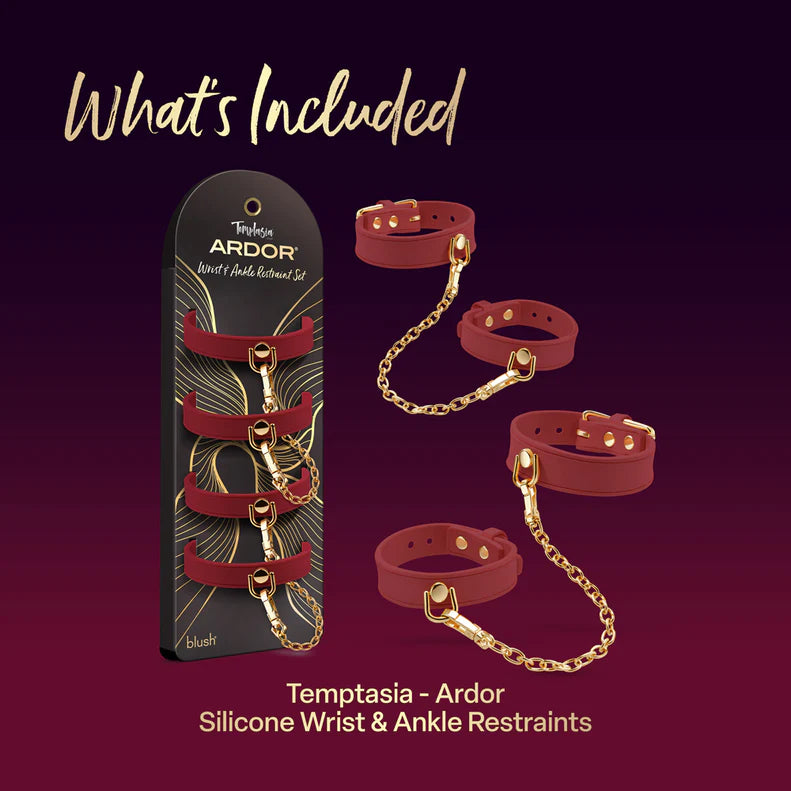 Temptasia Ardor Silicone Wrist and Ankle Restraints – Adjustable Bondage Set