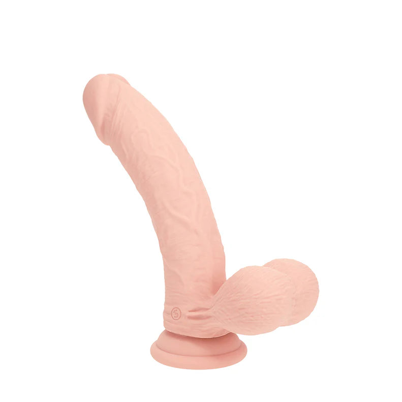 RealRock Rechargeable Silicone Dual Layered Vibrating Curved Dildo with Weighted Balls 7in