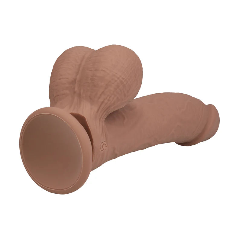 RealRock Rechargeable Silicone Dual Layered Vibrating Curved Dildo with Weighted Balls 7in