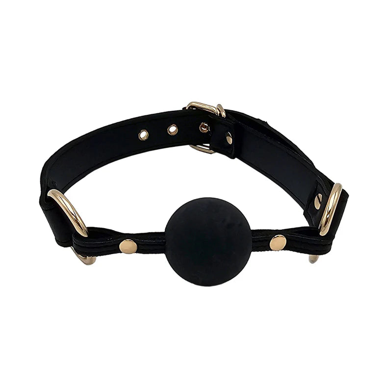 Leather Ball Gag with Gold Hardware