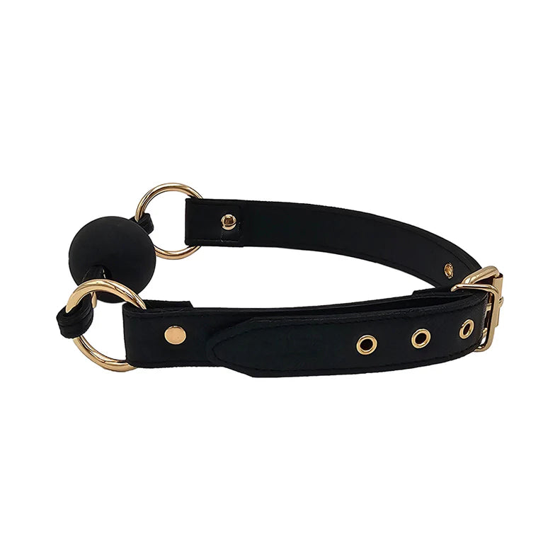Leather Ball Gag with Gold Hardware