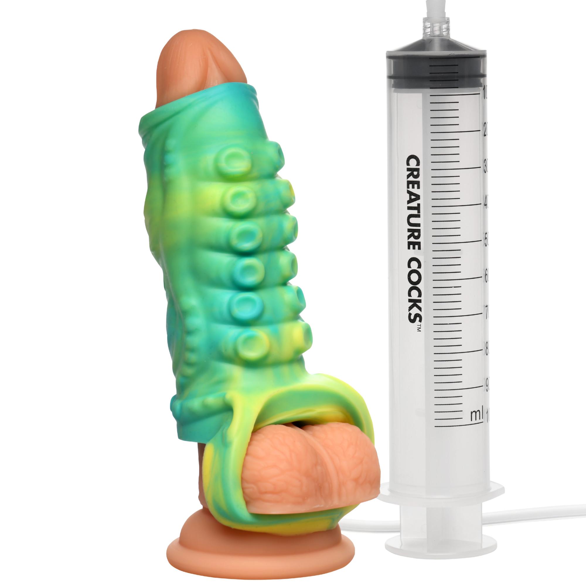 Creature Cocks Tentacle Squirting Silicone Penis Enhancer – Fantasy Monster Sleeve with C-Ring