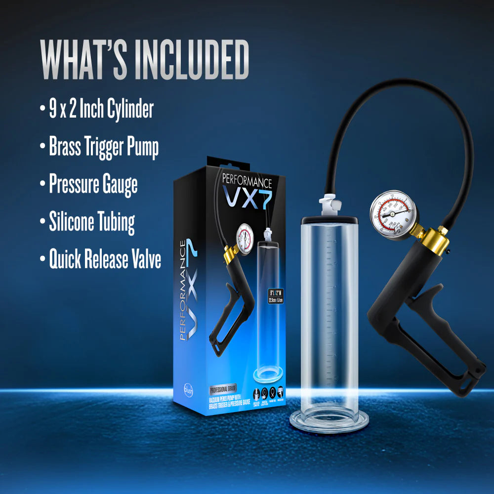 Blush Performance VX7 Vacuum with Brass Trigger & Pressure Gauge Manual Penis Pump