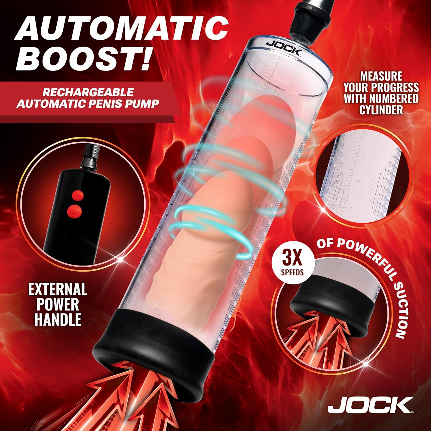 Jock Power Up Rechargeable Automatic Penis Pump with Suction Control