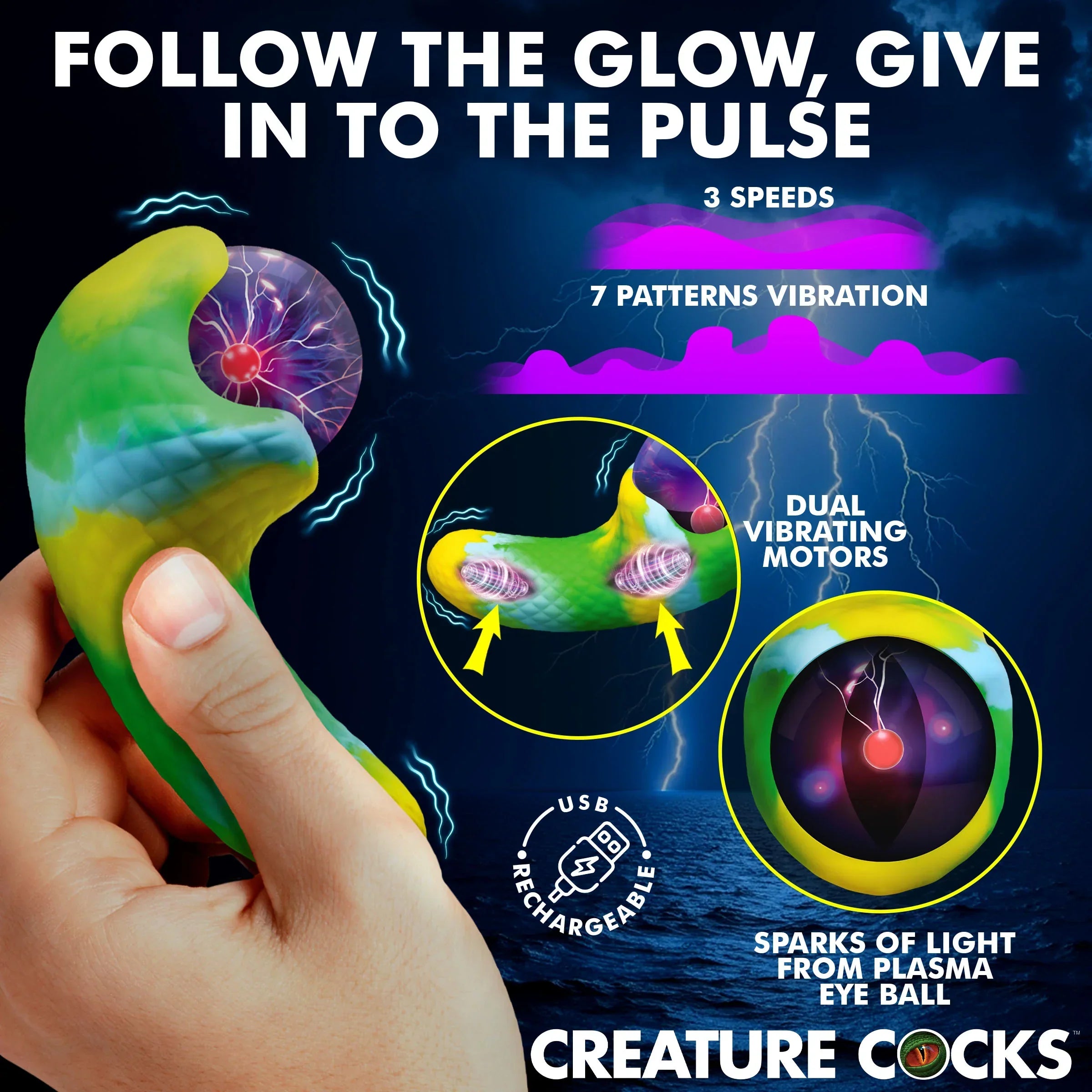 Creature Cocks Electric Eye Plasma Rechargeable Silicone Light-Up Vibrator