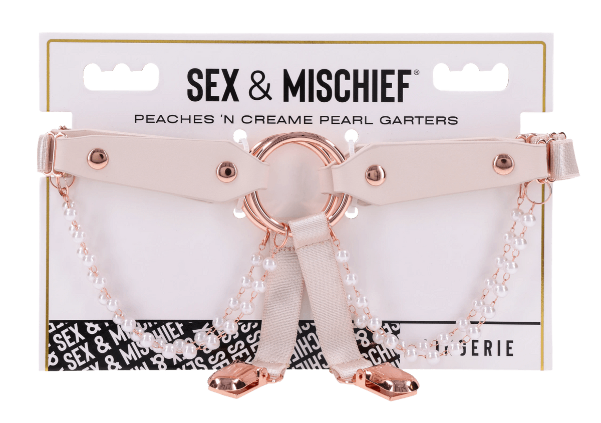 Peaches N CreaMe Garters – Pearl-Strapped Thigh High Clips