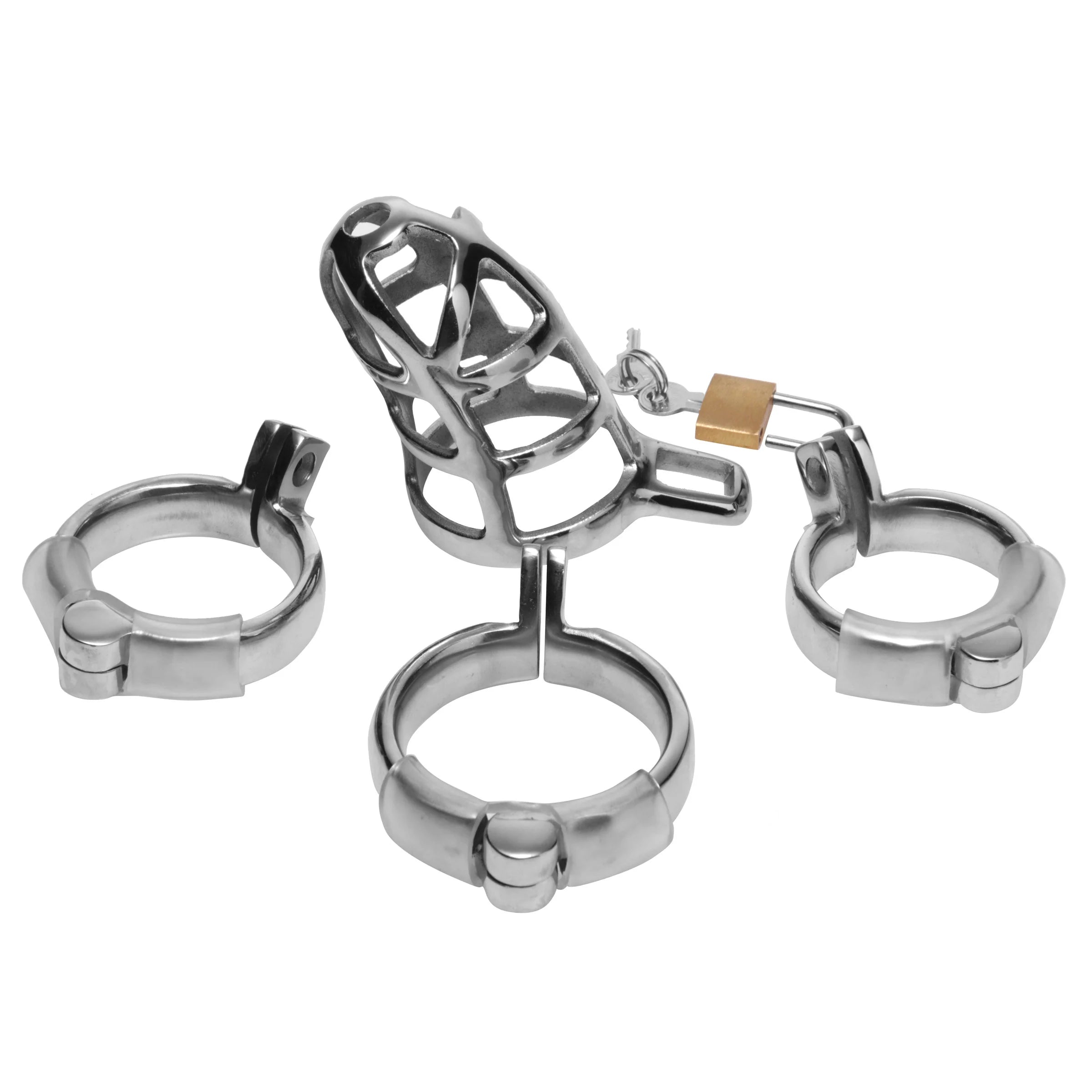 Steel Chastity Cock Cage with Lock & Sizing Rings