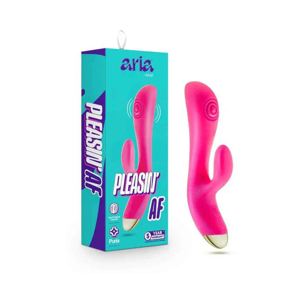 Aria Pleasin' AF Rechargeable Silicone Rabbit Vibrator - Fuchsia - Buy At Luxury Toy X - Free 3-Day Shipping