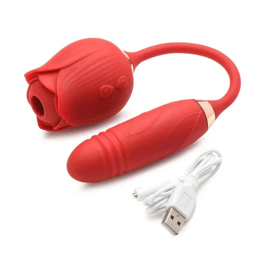 Bloomgasm Romping Rose 10X Rechargeable Silicone Suction Rose & Thrusting Vibrator - Buy At Luxury Toy X - Free 3-Day Shipping
