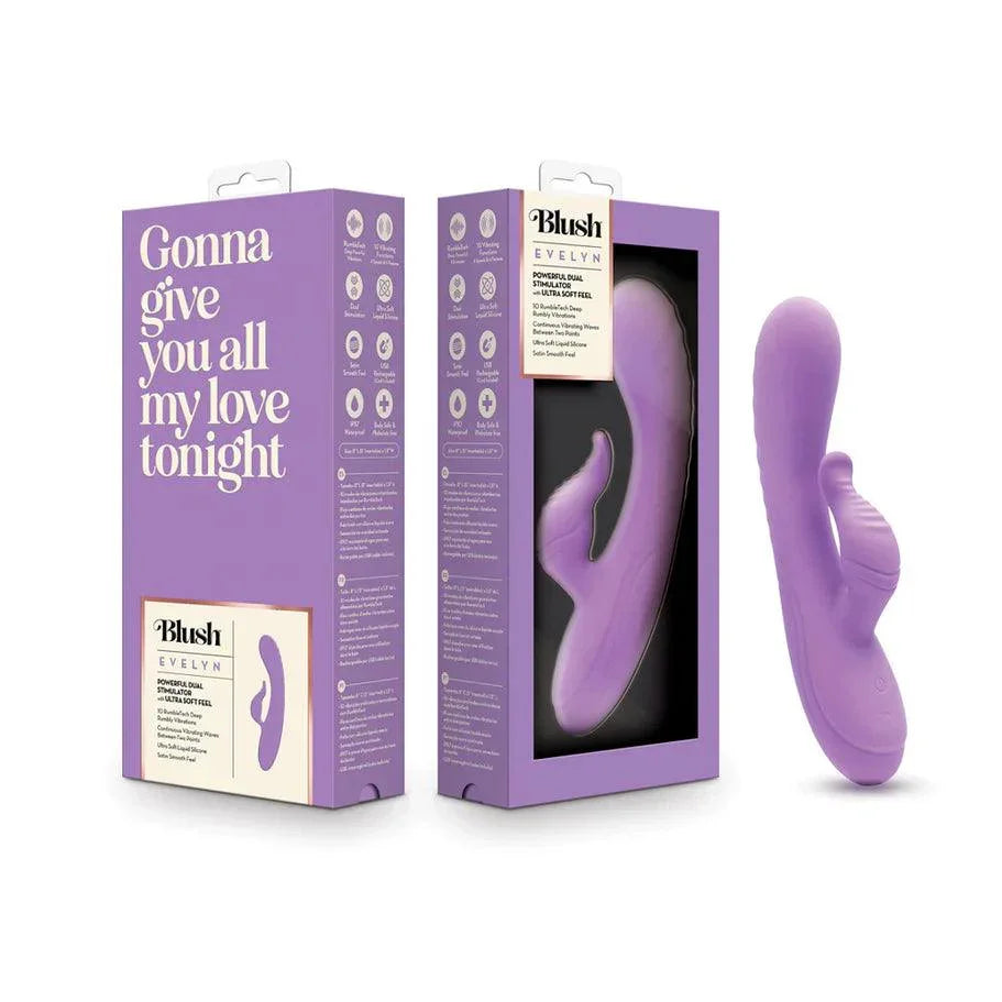 Blush Collection Evelyn Rechargeable Silicone Rabbit Vibrator - Purple - Buy At Luxury Toy X - Free 3-Day Shipping