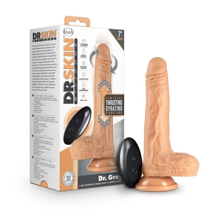 Blush Dr. Skin Dr. Grey Remote-Controlled 7 in. Thumping Dildo with Balls - Buy At Luxury Toy X - Free 3-Day Shipping