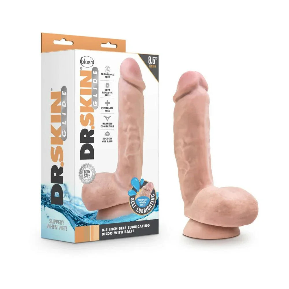 Blush Dr. Skin Glide Realistic 8.5 in. Self-Lubricating Dildo with Balls & Suction Cup - Buy At Luxury Toy X - Free 3-Day Shipping