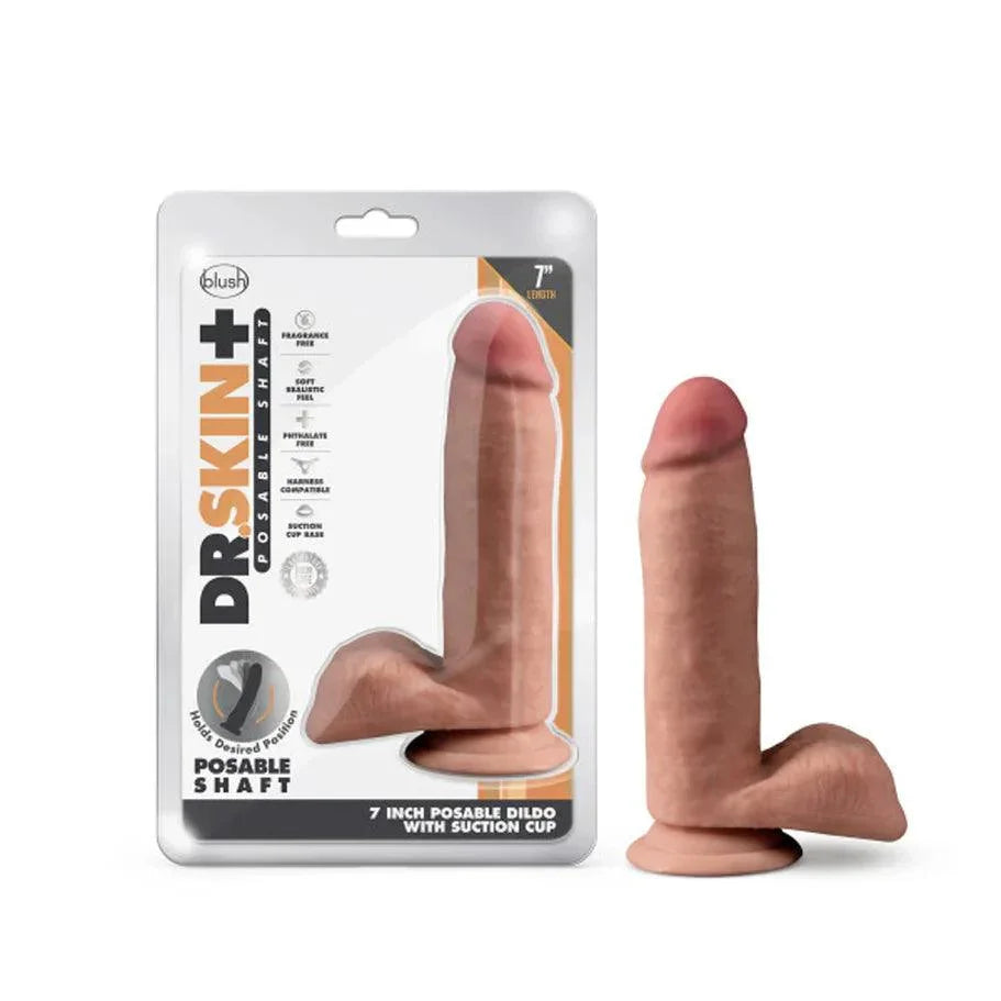 Blush Dr. Skin Plus Realistic 7 in. Triple Density Posable Dildo with Balls & Suction Cup - Buy At Luxury Toy X - Free 3-Day Shipping