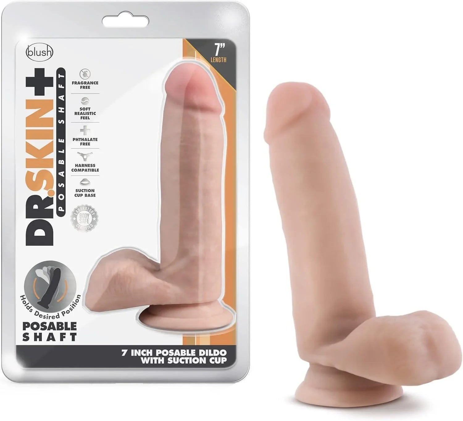 Blush Dr. Skin Plus Realistic 7 in. Triple Density Posable Dildo with Balls & Suction Cup - Buy At Luxury Toy X - Free 3-Day Shipping