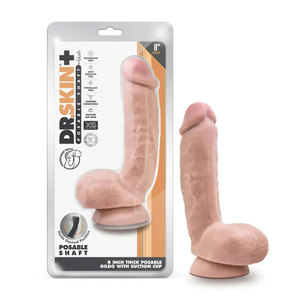 Blush Dr. Skin Plus Thick 8 in. Triple Density Posable Dildo with Balls & Suction Cup - Buy At Luxury Toy X - Free 3-Day Shipping