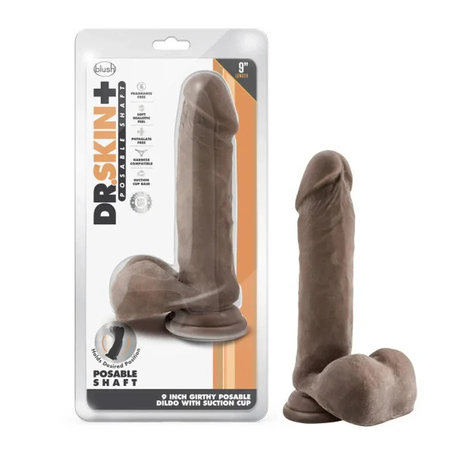 Blush Dr. Skin Plus Thick 9 in. Triple Density Posable Dildo with Balls & Suction Cup - Buy At Luxury Toy X - Free 3-Day Shipping