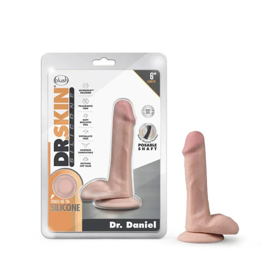 Blush Dr. Skin Silicone Dr. Daniel Realistic 6 in. Posable Dildo with Balls & Suction Cup - Buy At Luxury Toy X - Free 3-Day Shipping