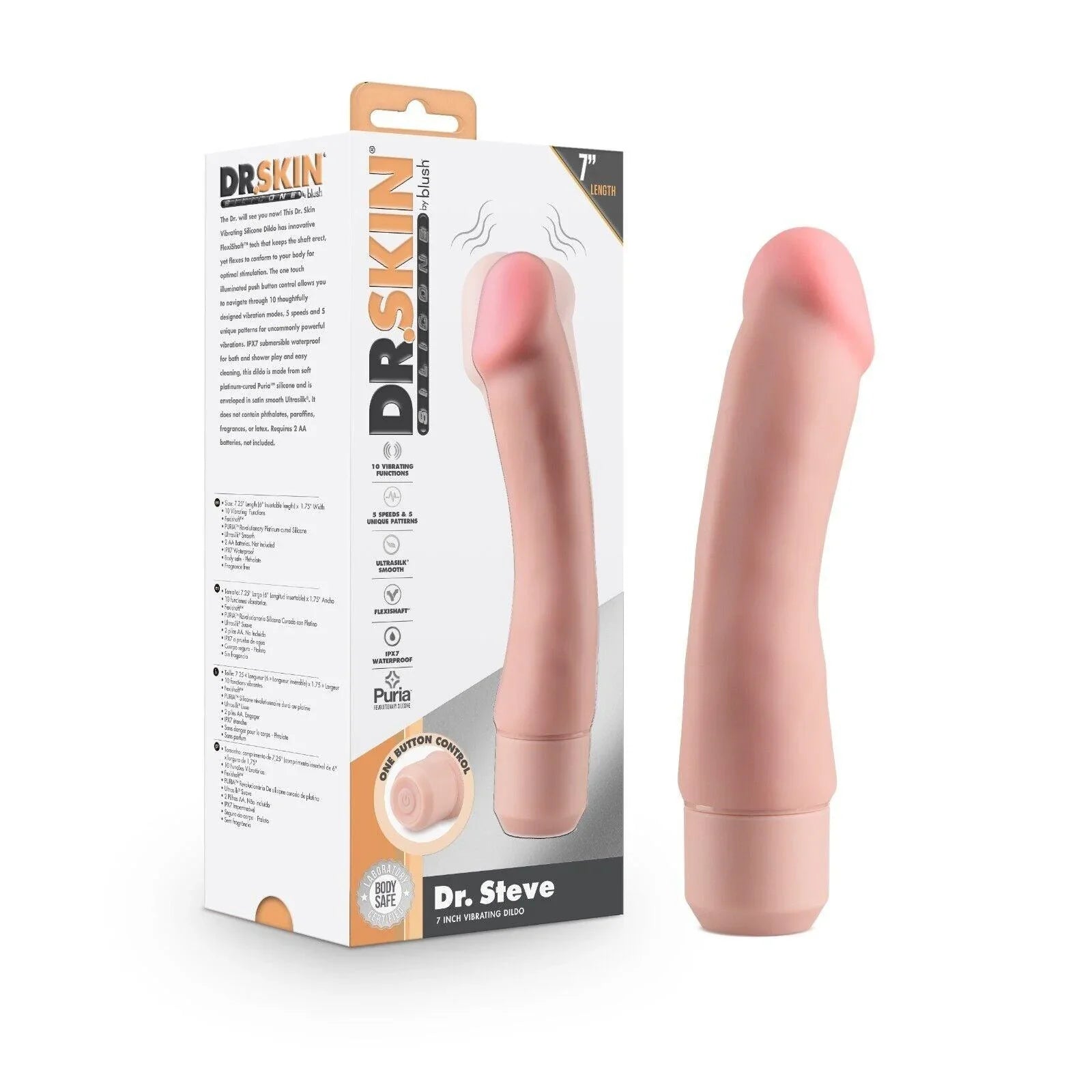 Blush Dr. Skin Silicone Dr. Steve 7 in. Vibrating Dildo - Buy At Luxury Toy X - Free 3-Day Shipping