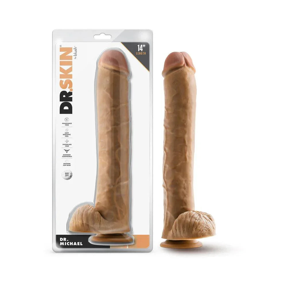 Blush Dr. Skin Silver Collection Dr. Michael Dildo with Balls and Suction Cup 14in - Buy At Luxury Toy X - Free 3-Day Shipping