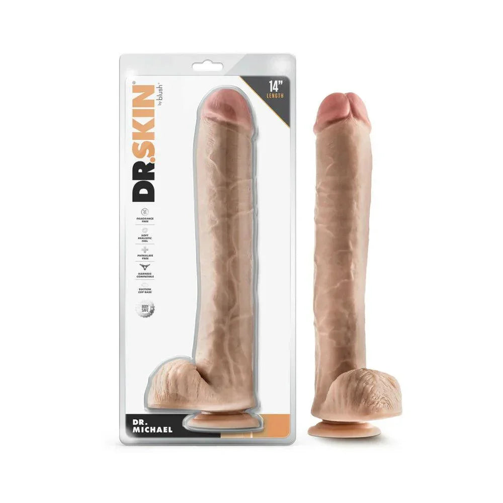 Blush Dr. Skin Silver Collection Dr. Michael Dildo with Balls and Suction Cup 14in - Buy At Luxury Toy X - Free 3-Day Shipping