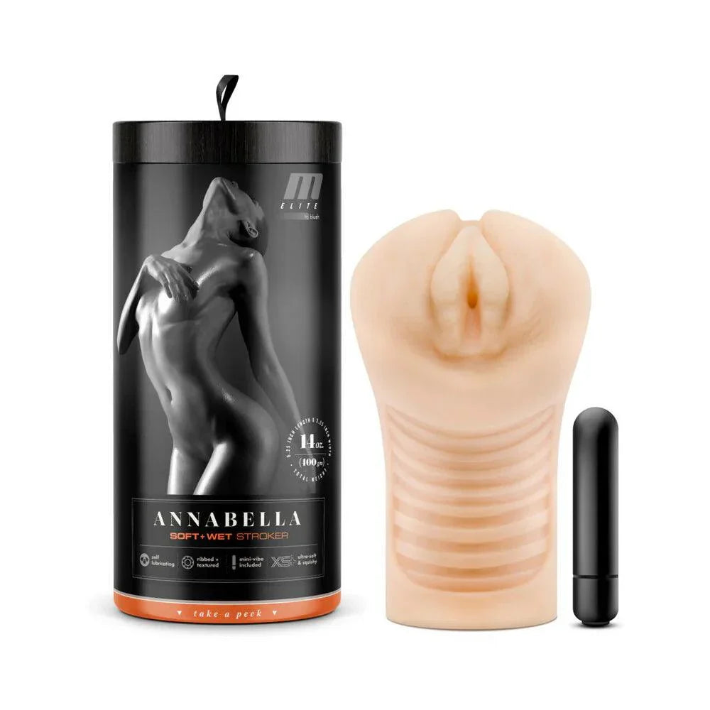 Blush M Elite Soft + Wet Annabella Vagina Stroker with Bullet Vibrator - Buy At Luxury Toy X - Free 3-Day Shipping