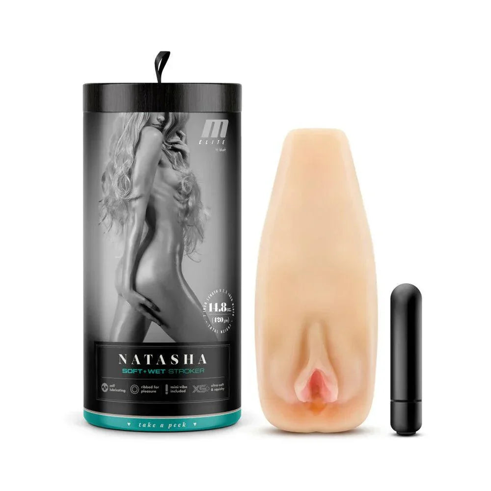 Blush M Elite Soft + Wet Natasha Vagina Stroker with Bullet Vibrator - Buy At Luxury Toy X - Free 3-Day Shipping