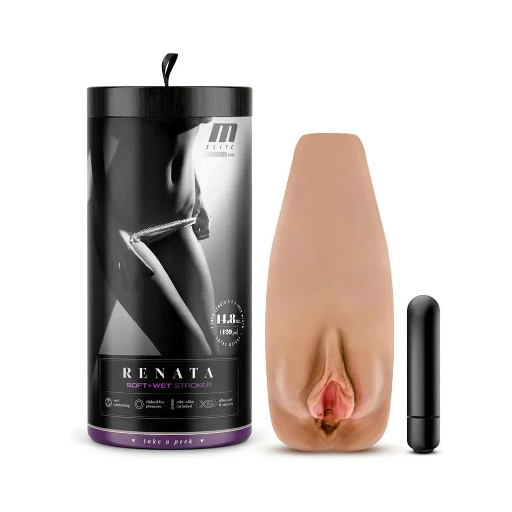 Blush M Elite Soft + Wet Renata Vagina Stroker with Bullet Vibrator - Buy At Luxury Toy X - Free 3-Day Shipping