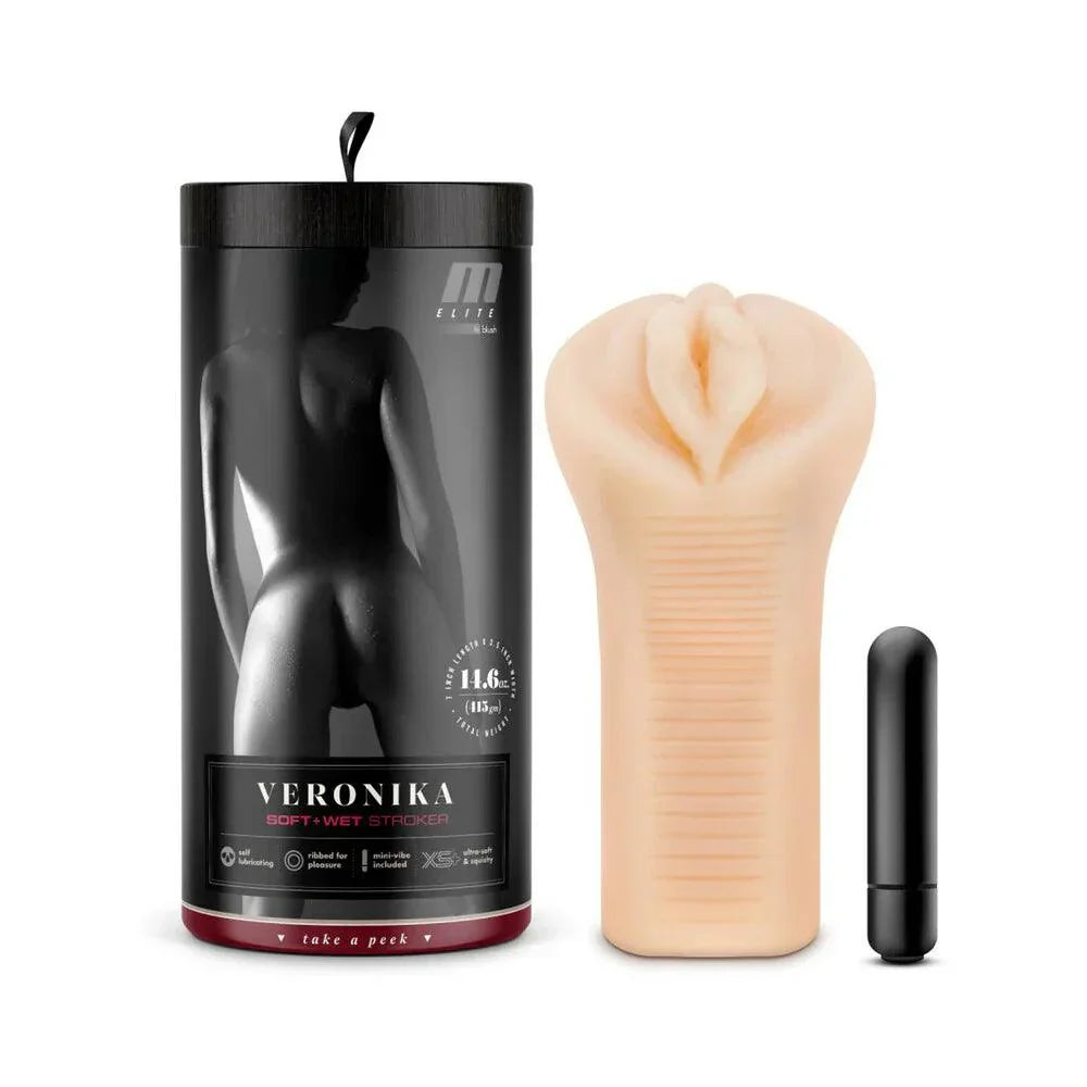 Blush M Elite Soft + Wet Veronika Vagina Stroker with Bullet Vibrator - Buy At Luxury Toy X - Free 3-Day Shipping