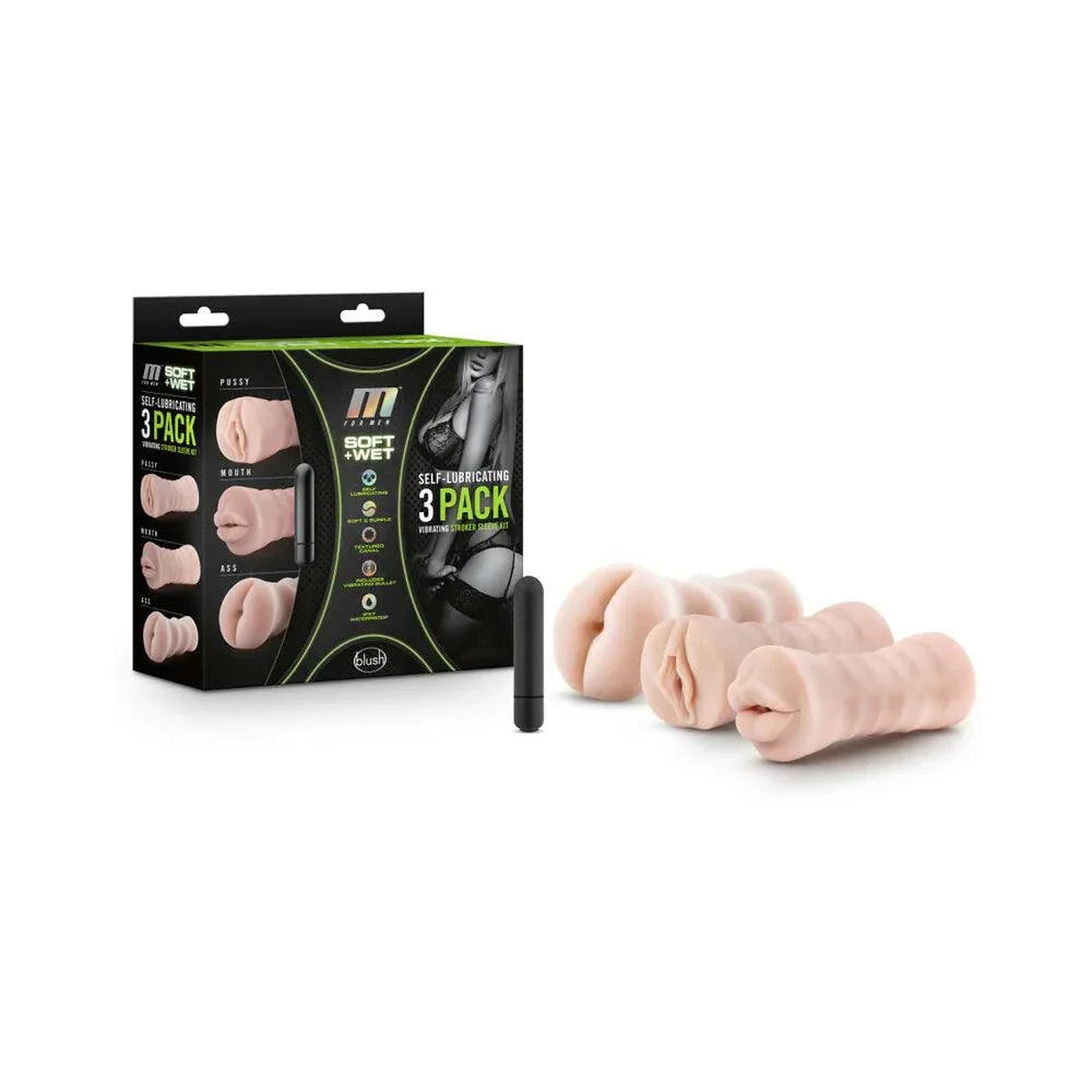 Blush M for Men Soft + Wet Self-Lubricating 3-Pack Vibrating Stroker Sleeve Kit - Buy At Luxury Toy X - Free 3-Day Shipping
