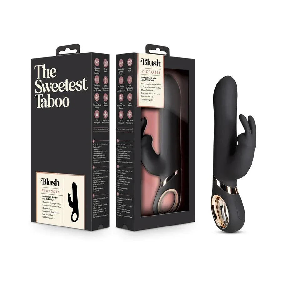 Blush Victoria Rechargeable Silicone Rabbit Vibrator - Black - Buy At Luxury Toy X - Free 3-Day Shipping