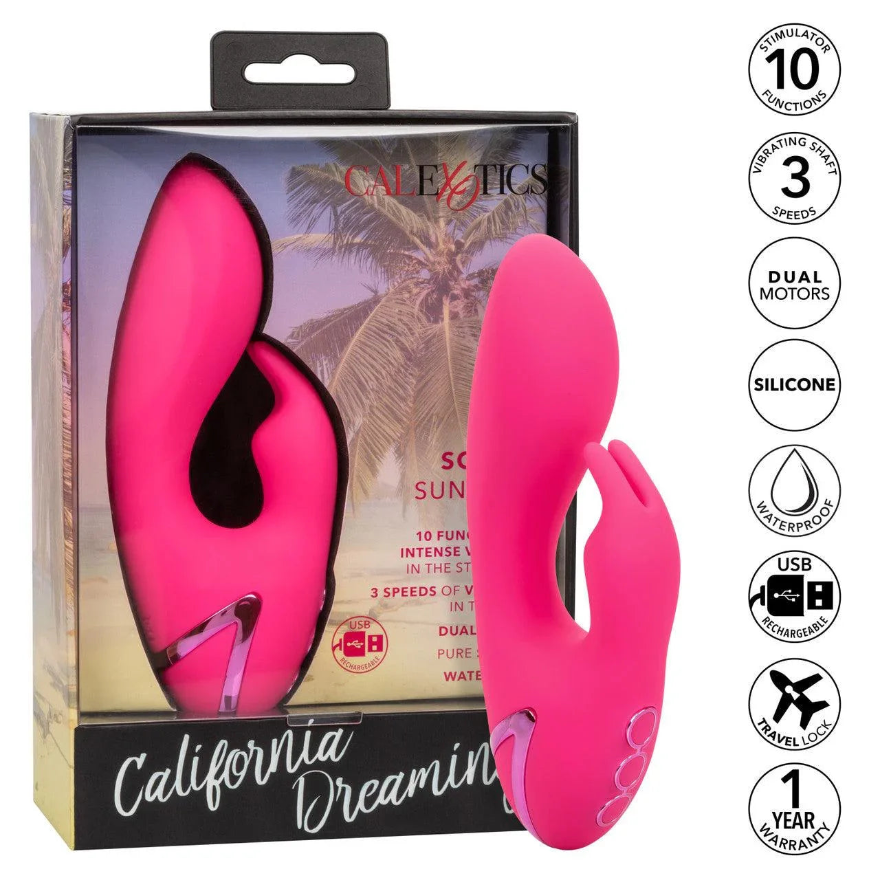 Calexotics California Dreaming So. Cal Sunshine Rechargeable Silicone Rabbit Vibrator - Buy At Luxury Toy X - Free 3-Day Shipping