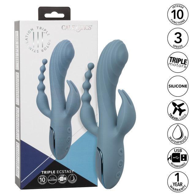 Calexotics III Triple Ecstasy Rechargeable Silicone Stimulating Vibrator - Buy At Luxury Toy X - Free 3-Day Shipping