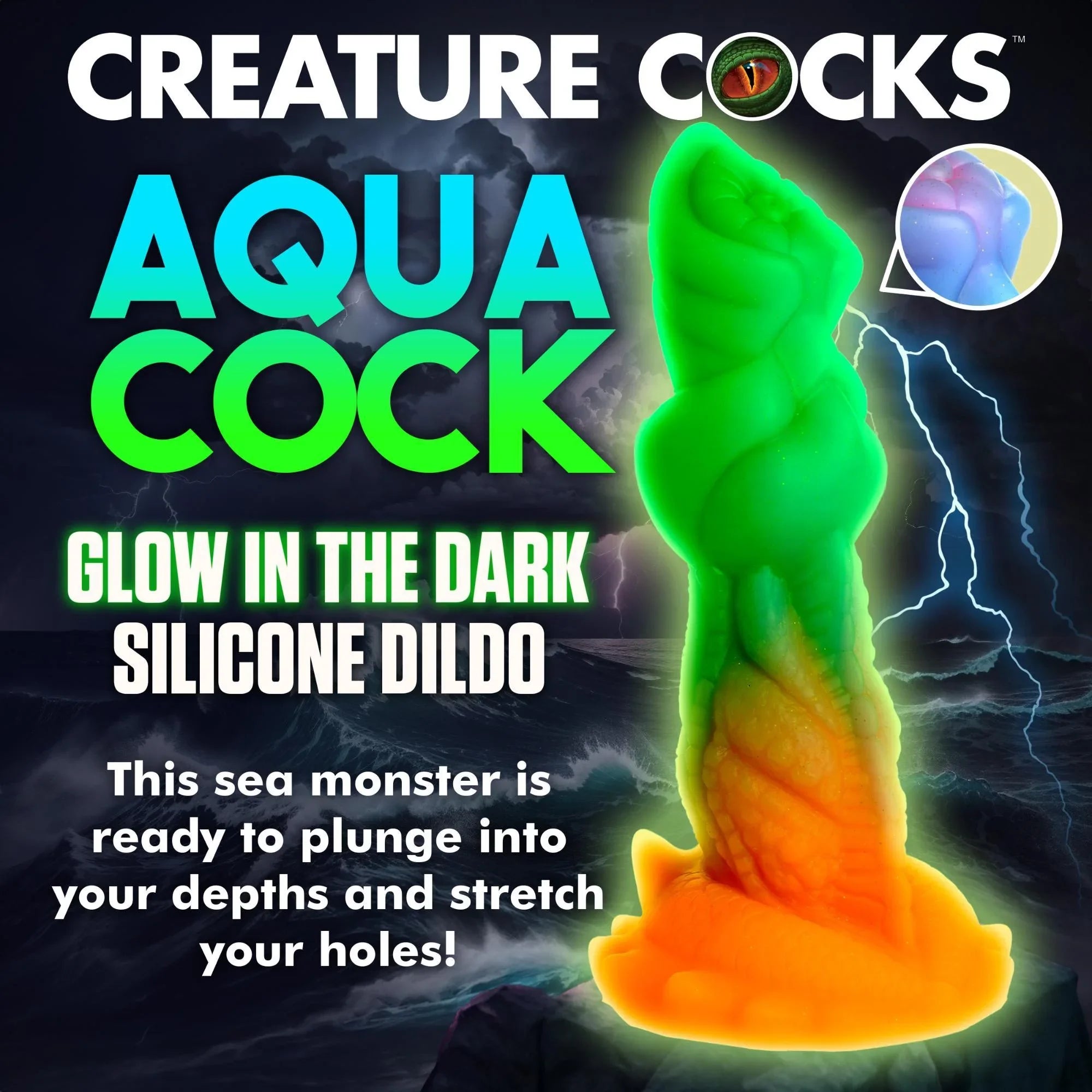 Creature Cocks Aqua-Cock Glow in the Dark Silicone Dildo - Buy At Luxury Toy X - Free 3-Day Shipping