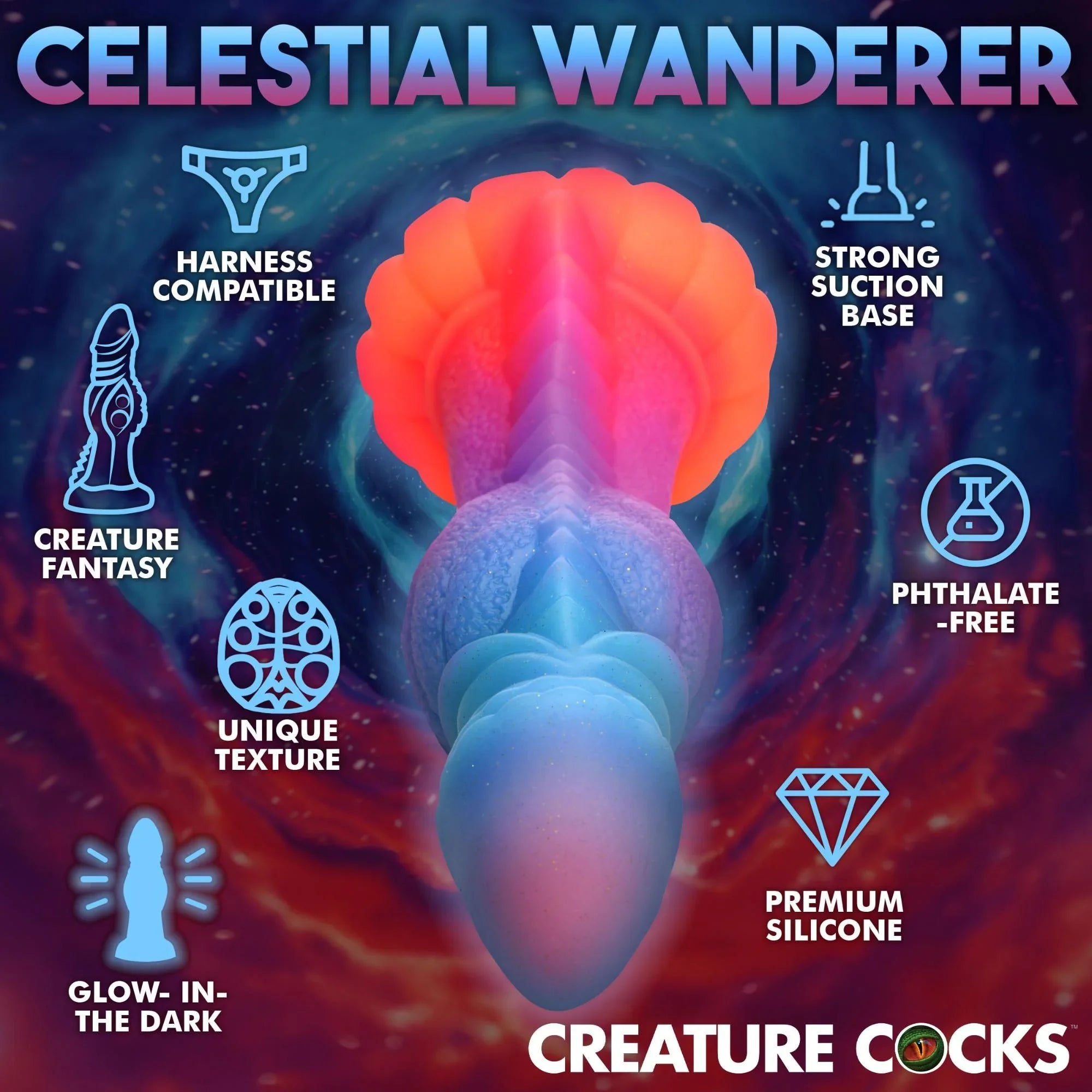 Creature Cocks Galactic Cock Alien Creature Glow in the Dark Silicone Dildo - Buy At Luxury Toy X - Free 3-Day Shipping