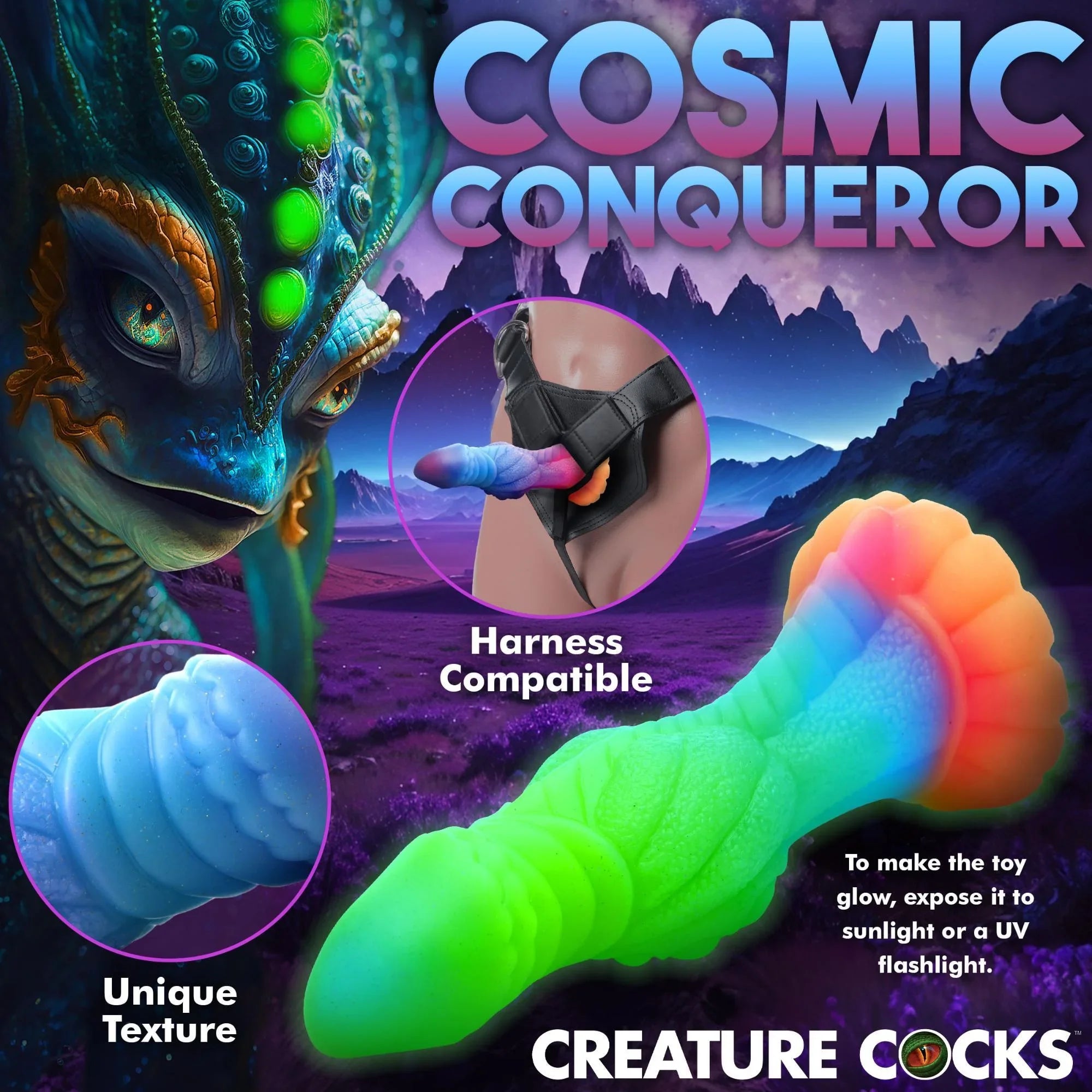 Creature Cocks Galactic Cock Alien Creature Glow in the Dark Silicone Dildo - Buy At Luxury Toy X - Free 3-Day Shipping